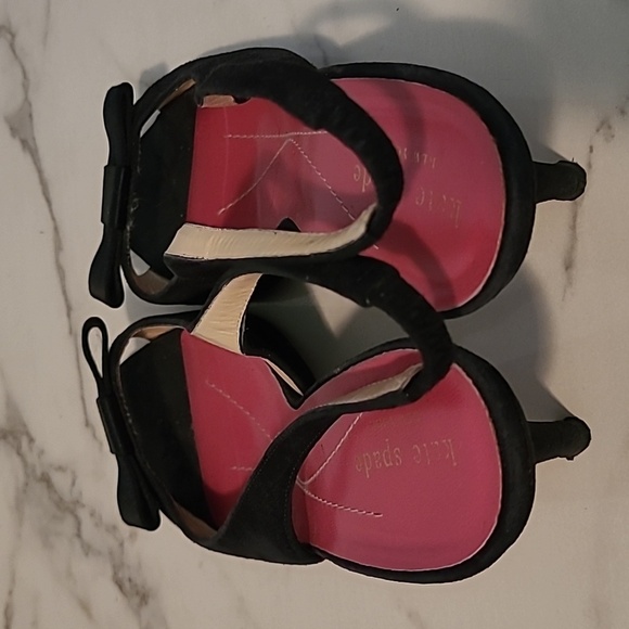 Kate Spade Esme Black Leather Suede Satin Bow Slingback Heels Pumps Designer 8 - Picture 11 of 15